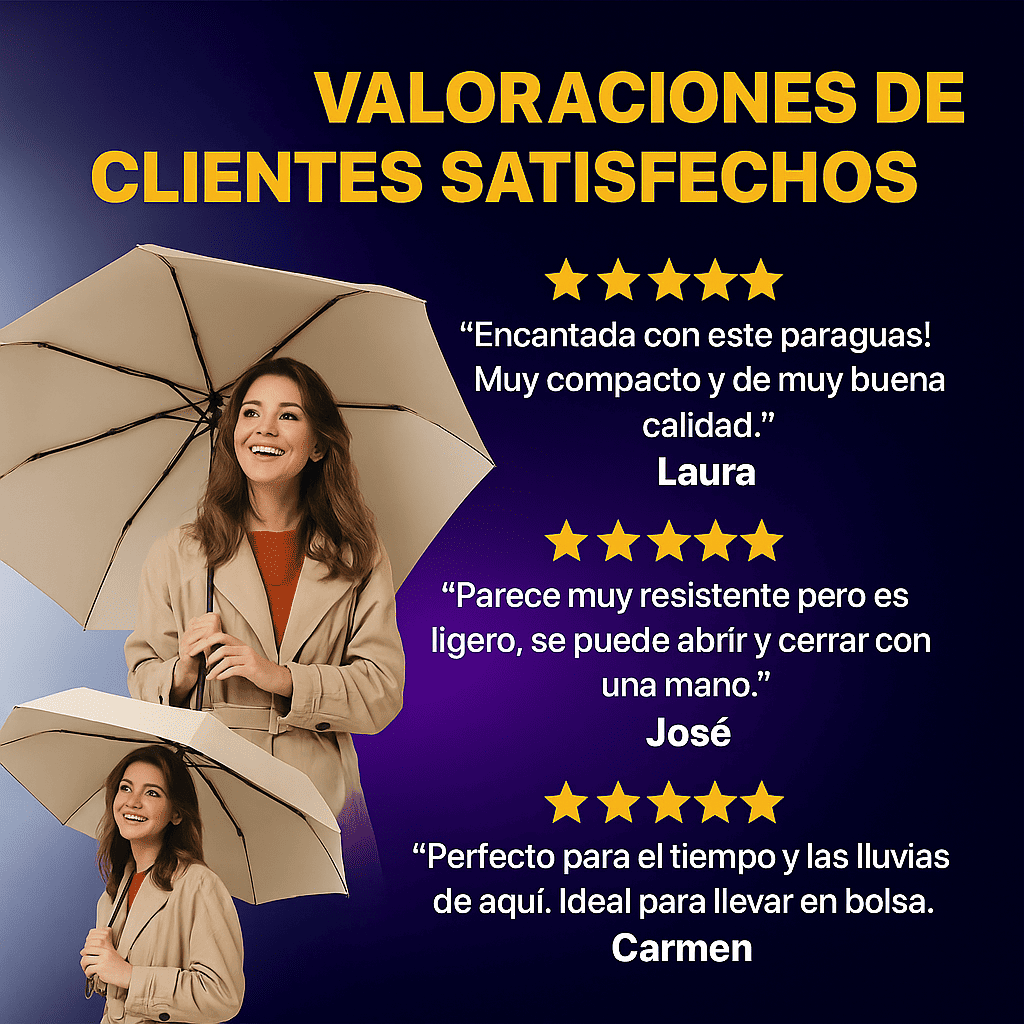 Paraguas Clip Premium de Oxford Impermeable – Protección Solar FPS50+ y Resistencia al Viento y Tormentas