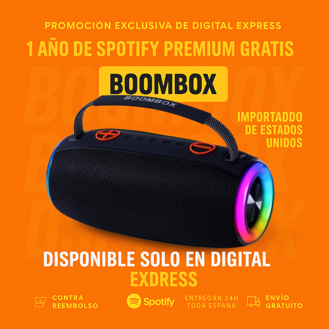 POTENCIA Y SONIDO IMBATIBLES! ¡El BOOMBOX 360 HA LLEGADO +1 Año de Suscripción a Spotify Premium Gratis