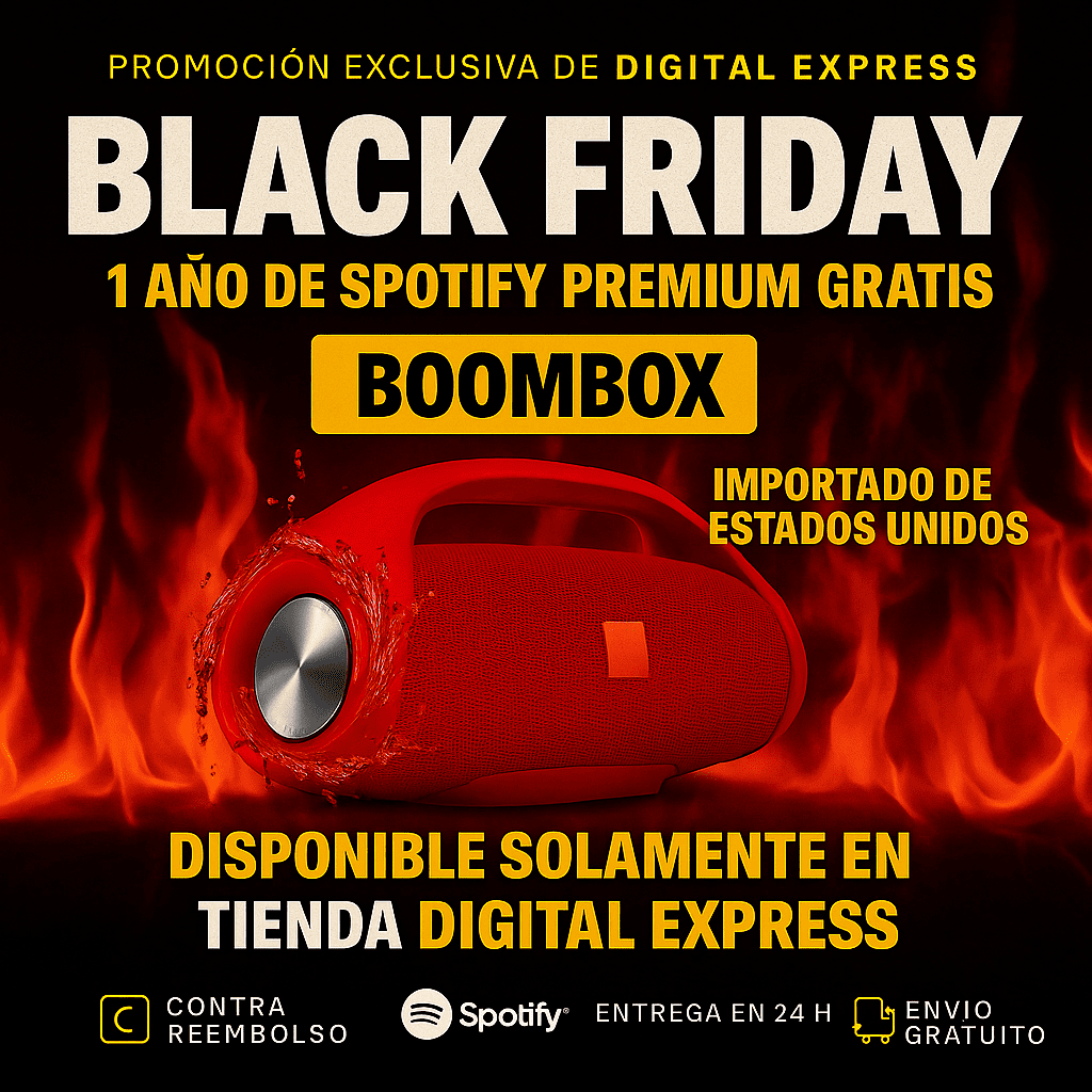 ¡POTENCIA Y SONIDO IMBATIBLES! ¡El BOOMBOX HA LLEGADO! +1 Año de Suscripción a Spotify Premium Gratis 🔥Calentamiento Black Friday🔥