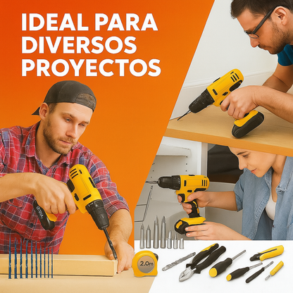 Taladro Inalámbrico 21V con 93 Piezas + Alicate, Cinta Métrica y Más de Regalo (LIQUIDACIÓN POR CIERRE)