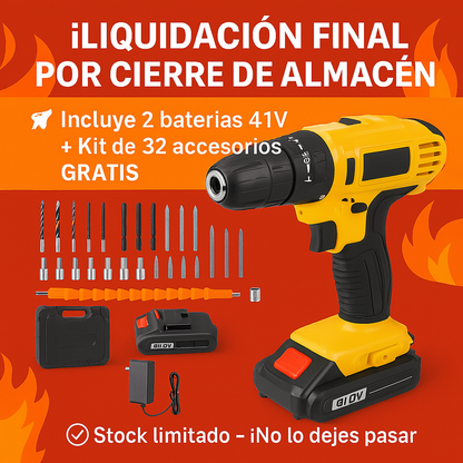 Taladro Inalámbrico 21V con 93 Piezas + Alicate, Cinta Métrica y Más de Regalo (LIQUIDACIÓN POR CIERRE)