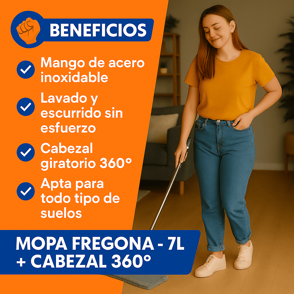¡Oferta: Mopa Fregona con Cubo Escurridor 7L – Fácil Limpieza, Cabezal Giratorio 360°
