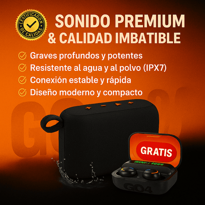 POTENCIA Y SONIDO IMBATIBLES! ¡El ALTAVOZ PORTÁTIL GO4™ + Auriculares PRO de Regalo