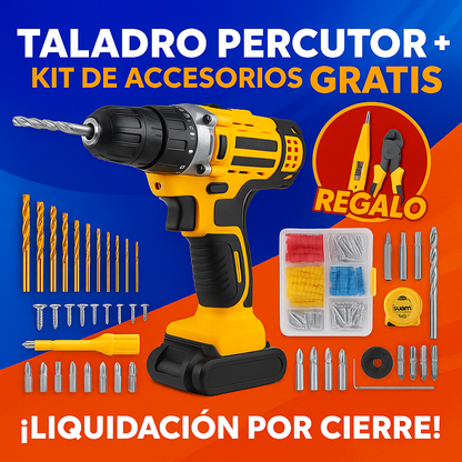 Taladro Inalámbrico 21V con 93 Piezas + Alicate, Cinta Métrica y Más de Regalo (LIQUIDACIÓN POR CIERRE)