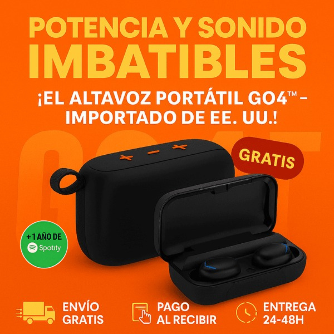 POTENCIA Y SONIDO IMBATIBLES! ¡El ALTAVOZ PORTÁTIL GO4™ + Auriculares PRO de Regalo