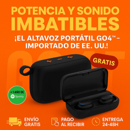 POTENCIA Y SONIDO IMBATIBLES! ¡El ALTAVOZ PORTÁTIL GO4™ + Auriculares PRO de Regalo