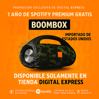 ¡POTENCIA Y SONIDO IMBATIBLES! ¡El BOOMBOX HA LLEGADO! +1 Año de Suscripción a Spotify Premium Gratis