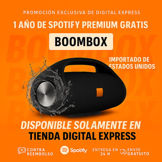 ¡POTENCIA Y SONIDO IMBATIBLES! ¡El BOOMBOX HA LLEGADO! +1 Año de Suscripción a Spotify Premium Gratis