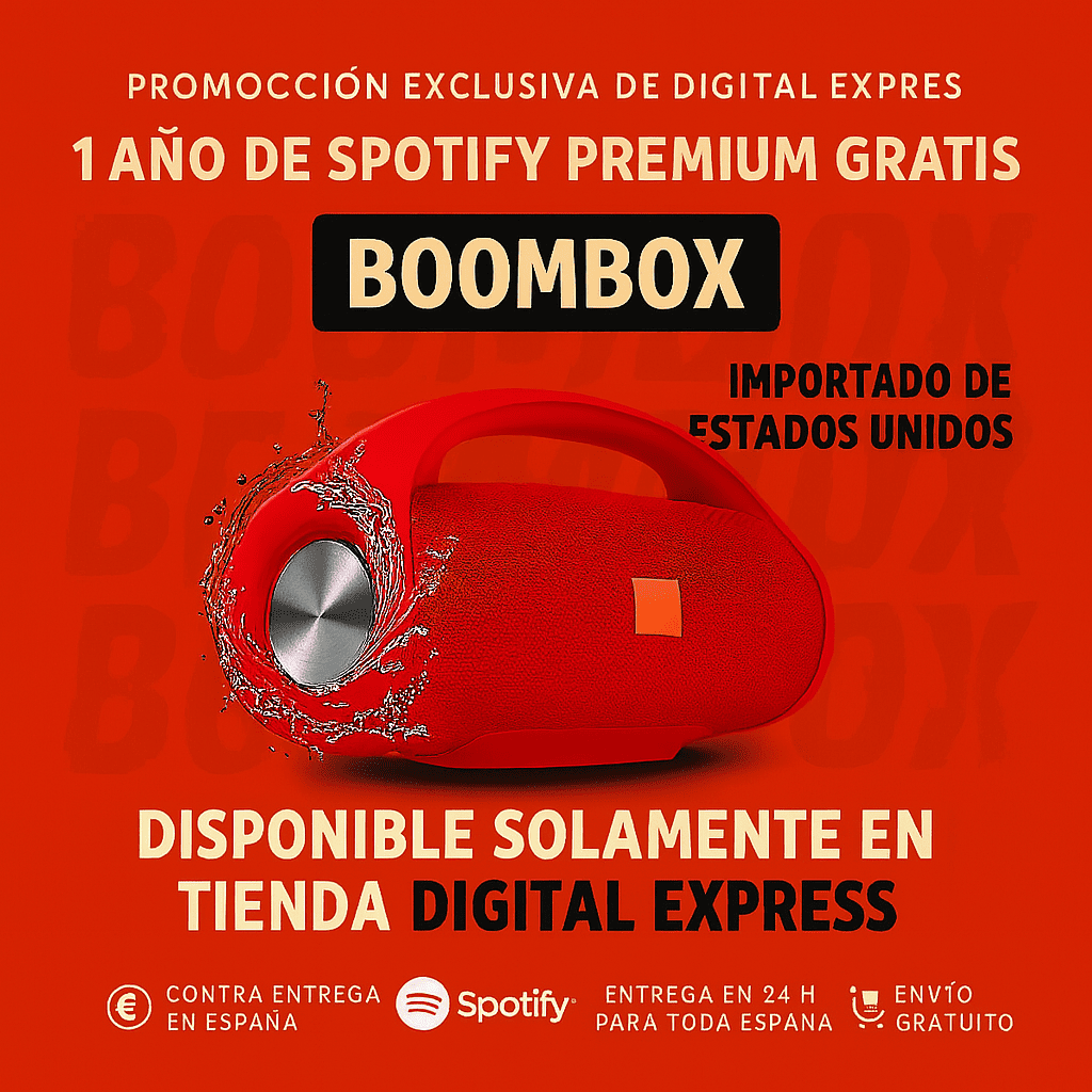 ¡POTENCIA Y SONIDO IMBATIBLES! ¡El BOOMBOX HA LLEGADO! +1 Año de Suscripción a Spotify Premium Gratis