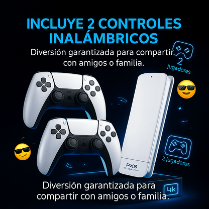 Consola Inalámbrica PX5 Retro Edition 4K Full HD – ¡Incluye 2 Controles Gratis! (LIQUIDACÍON POR CIERRE)