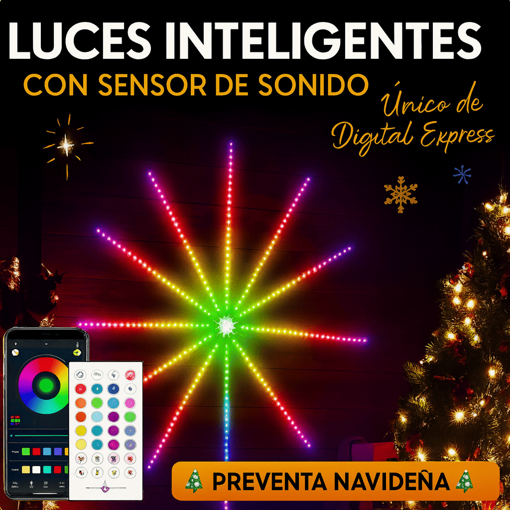 Luces Inteligentes con Sensor de Sonido - Efecto Fuegos Artificiales 🌟 Preventa Navideña
